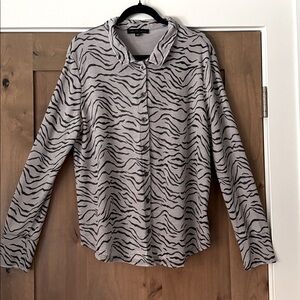 Jane + Delancey waffle knit Zebra Animal Print Button Up long Sleeve Shirt cozy